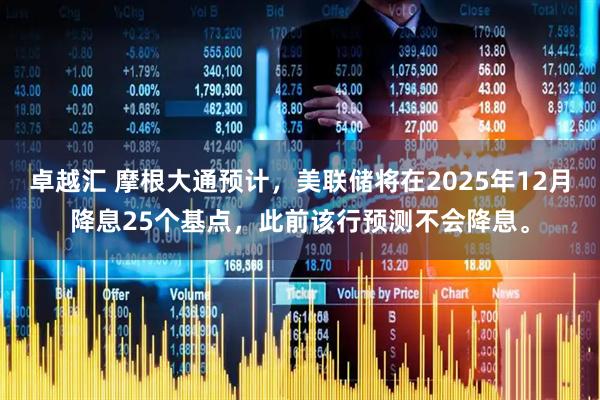 卓越汇 摩根大通预计，美联储将在2025年12月降息25个基点，此前该行预测不会降息。